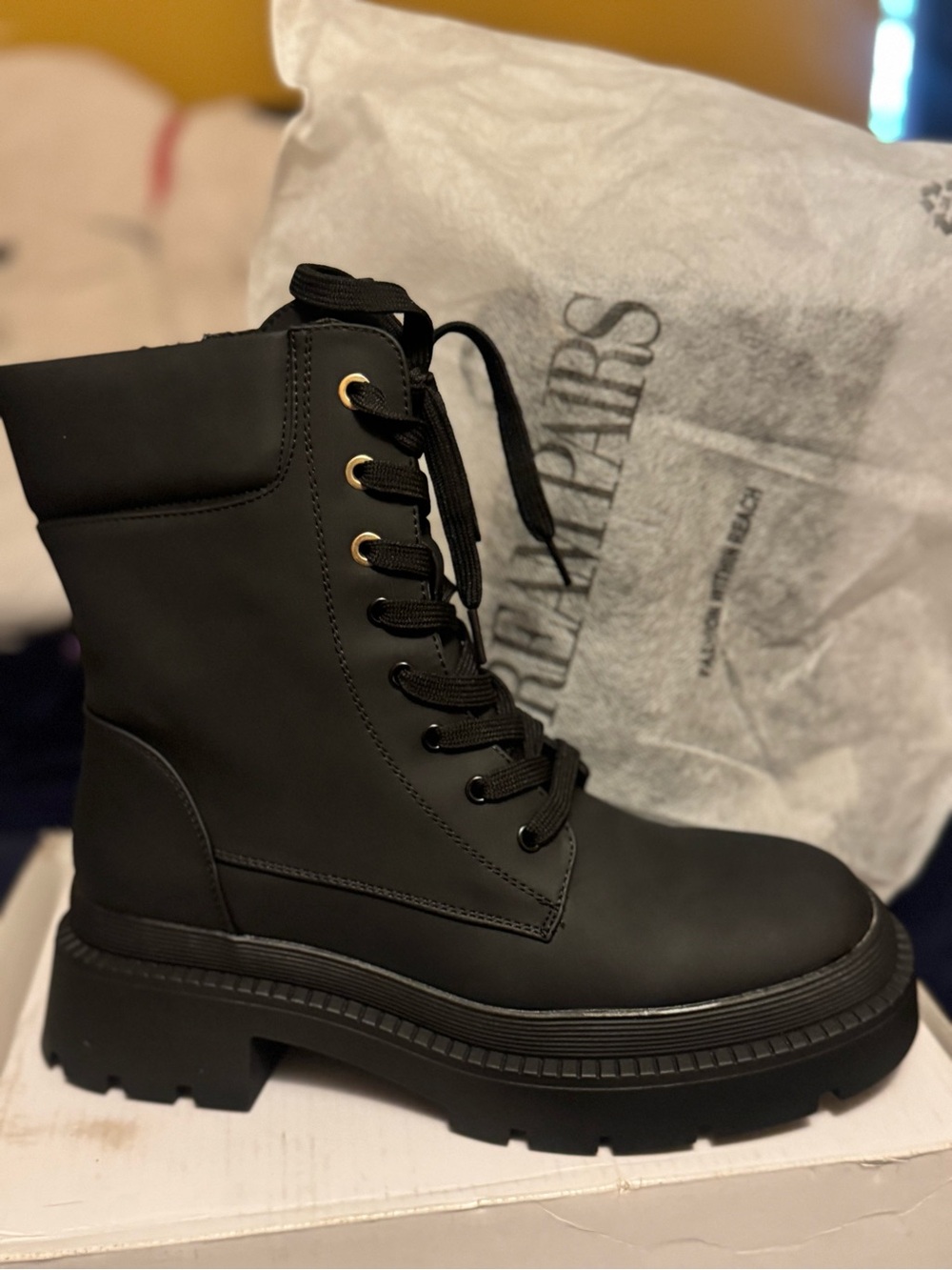 Dream Pairs Black Lace-Up Chunky Combat Booties